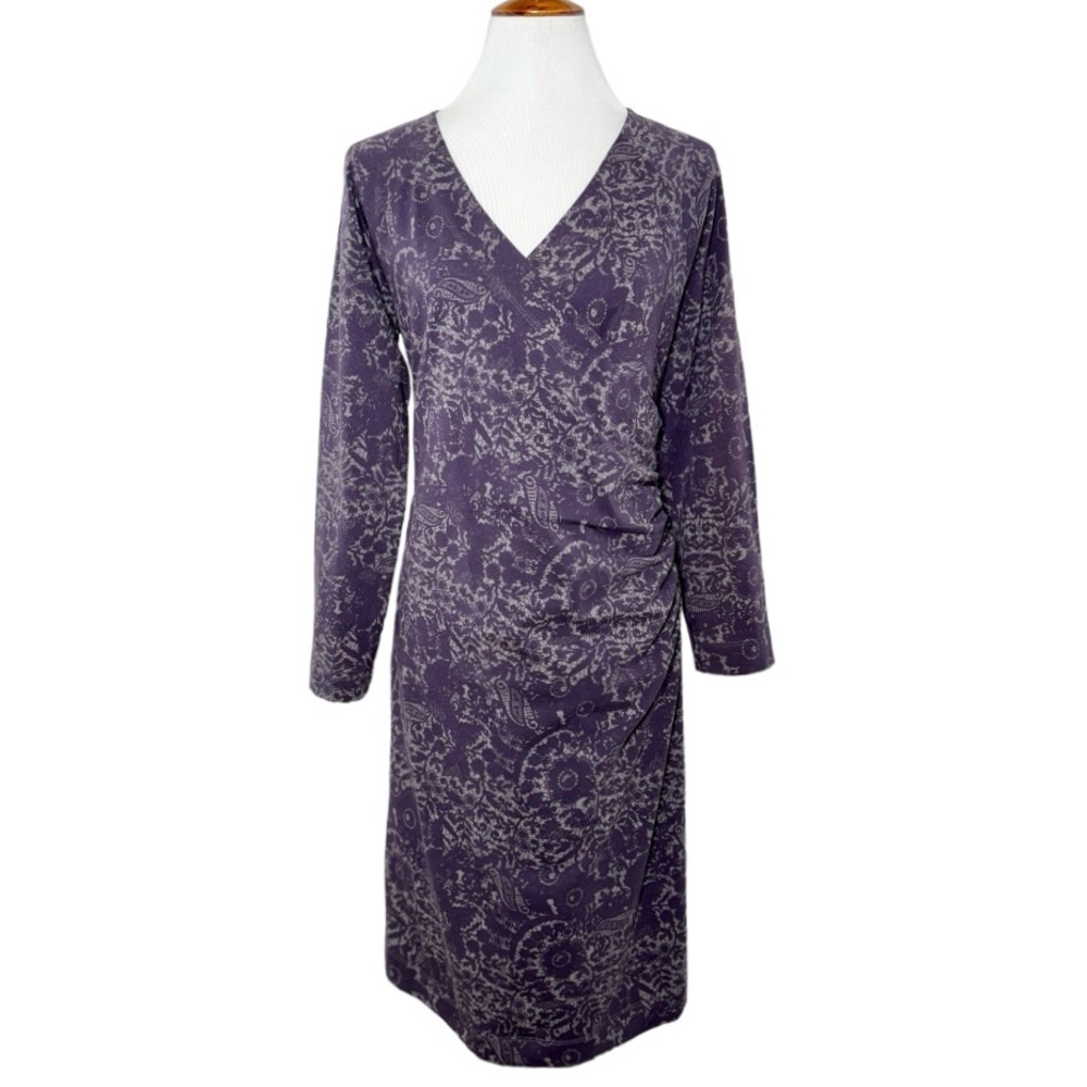 Soft Surroundings Purple Floral Paisley Print Faux Wrap Knit Sheath Dress